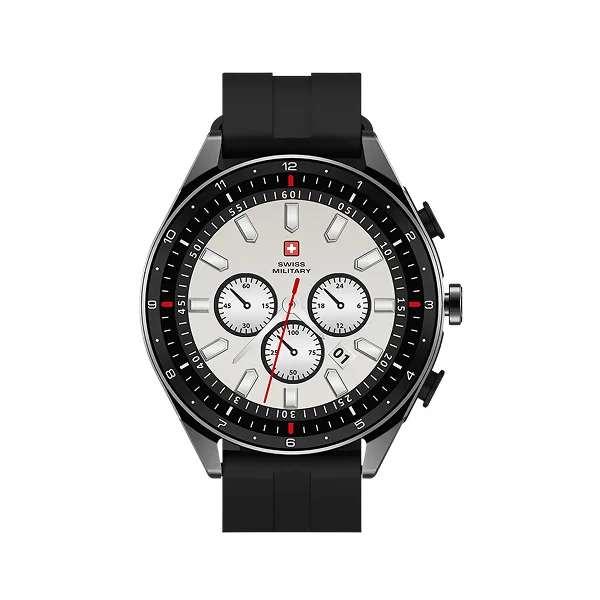 Swiss Military DOM Musical Series 1 with Built-in TWS Smartwatch | 1.39-inch Display | Gun Metal Frame | IP67 IP Rating | Fitness and Sleep Monitoring | SM-WCH-DOM-MUS1-GUNMF-BLKSS - Black Silicon Strap