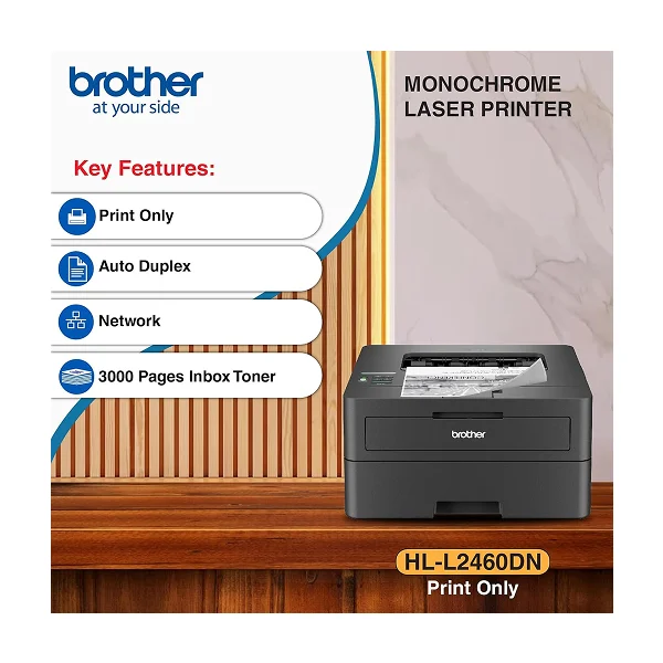 Brother Mono Lase dr Printer With Duplex & Network,Upto 34PPM|HL-L2460DN-2